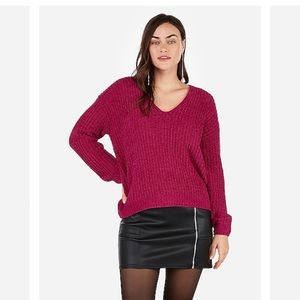 Express Chenile Knit V-Neck Sweater